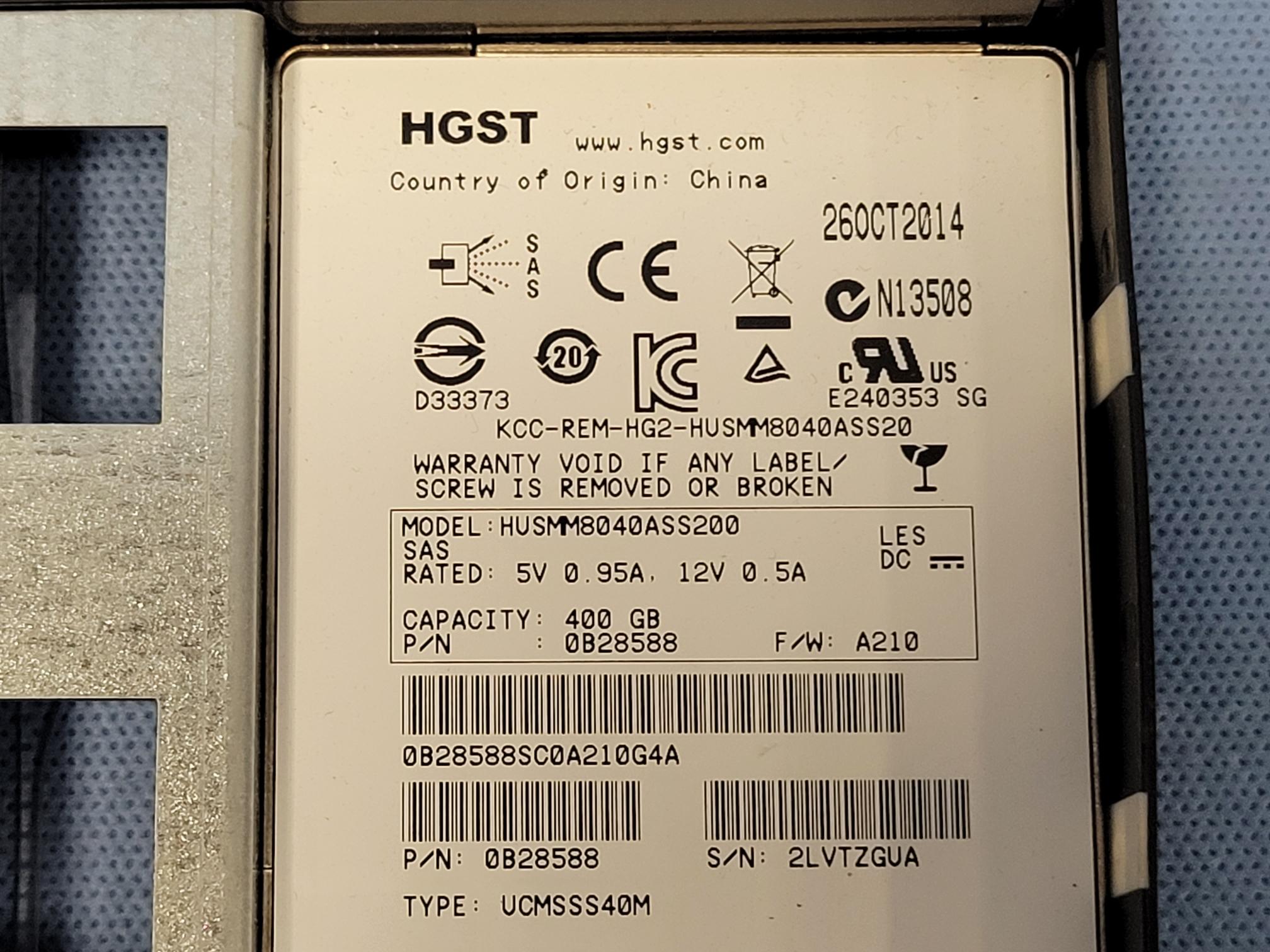 Lot of 2 -EMC Isilon 400GB 2.5" SAS SSD 0B28588 HUSMM8040ASS200
