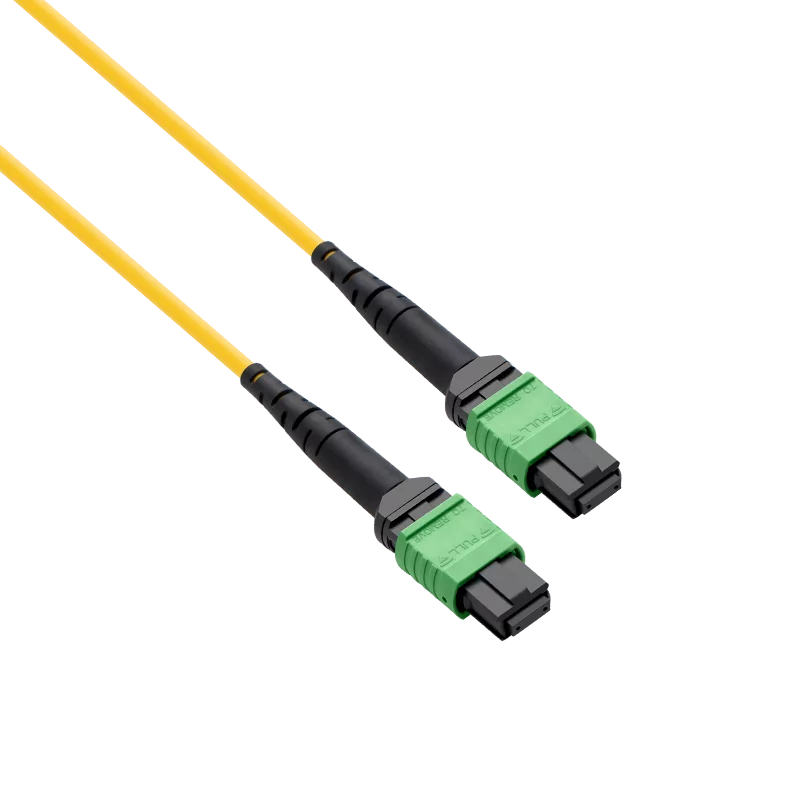 Pre-terminated MPO 2x2 Shuffle Breakout Cable, 16 Fibers, 2 x MPO-8 APC (Male) to 2 x MPO-8 APC (Male), Single Mode (OS2), Type 2, LSZH/OFNP, 0.35dB Max, Breakout 80cm, Yellow