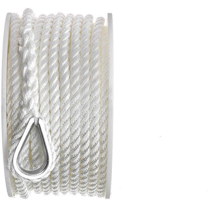 Seachoice 40711 3-Strand Twisted Nylon Anchor Line White, 3/8" x 100'