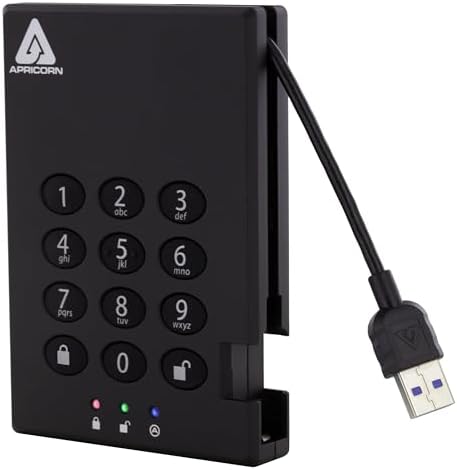 Apricorn 500GB Aegis Padlock USB 3.0 256-bit AES XTS Hardware Encrypted Portable External Hard Drive (A25-3PL256-500