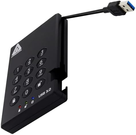 Apricorn 500GB Aegis Padlock USB 3.0 256-bit AES XTS Hardware Encrypted Portable External Hard Drive (A25-3PL256-500