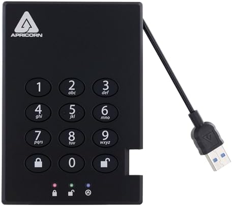 Apricorn 500GB Aegis Padlock USB 3.0 256-bit AES XTS Hardware Encrypted Portable External Hard Drive (A25-3PL256-500