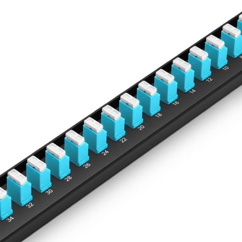 FHU 1U 19'' Fiber Adapter Panel, 48 Fibers OM4 MultiMode, 24x LC UPC Duplex (Aqua) Adapter, Ceramic Sleeve