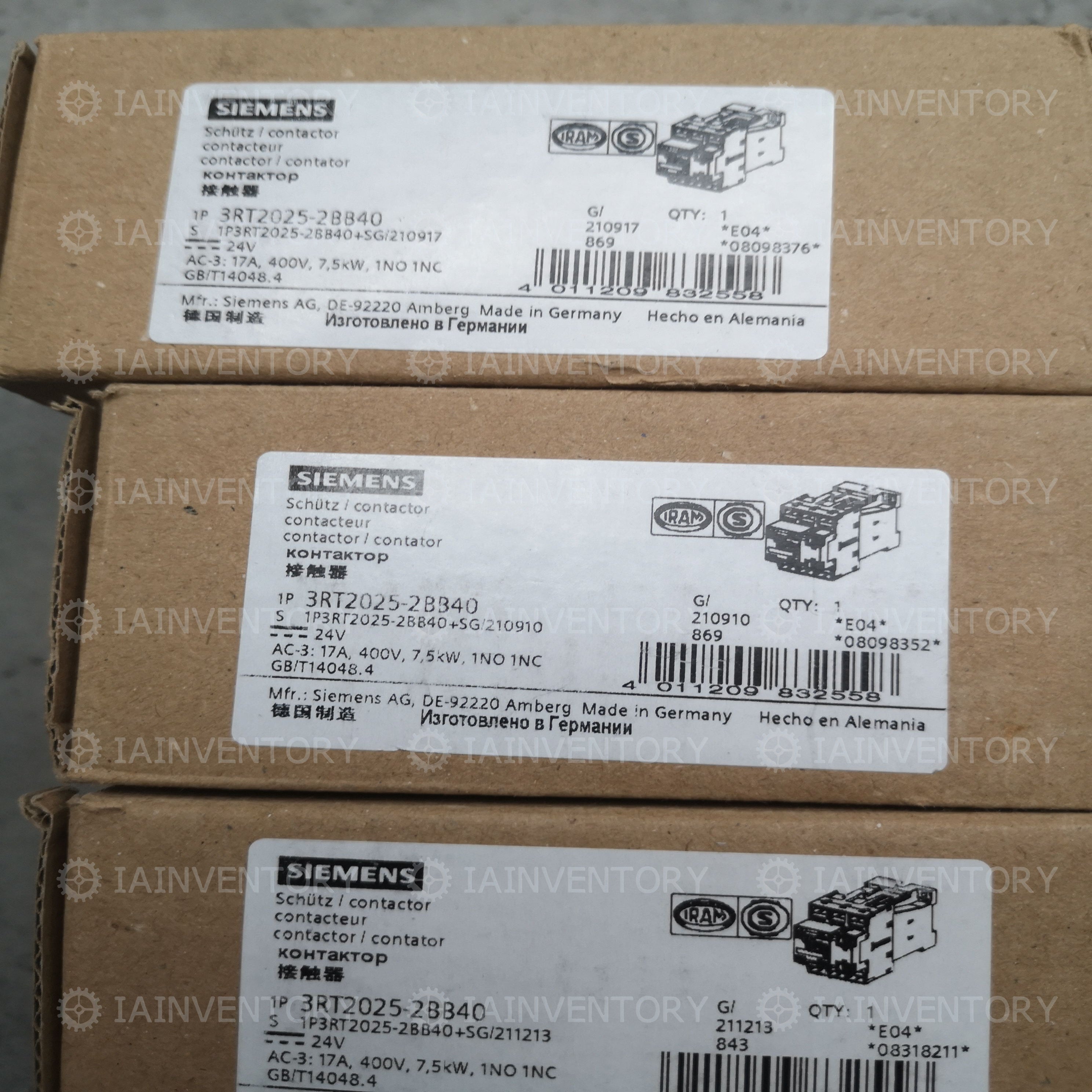 Siemens 3RT2025-2BB40 Sirius 3RT Contactor (AC-3, 17A, 400V, 3?, 24VDC Coil)
