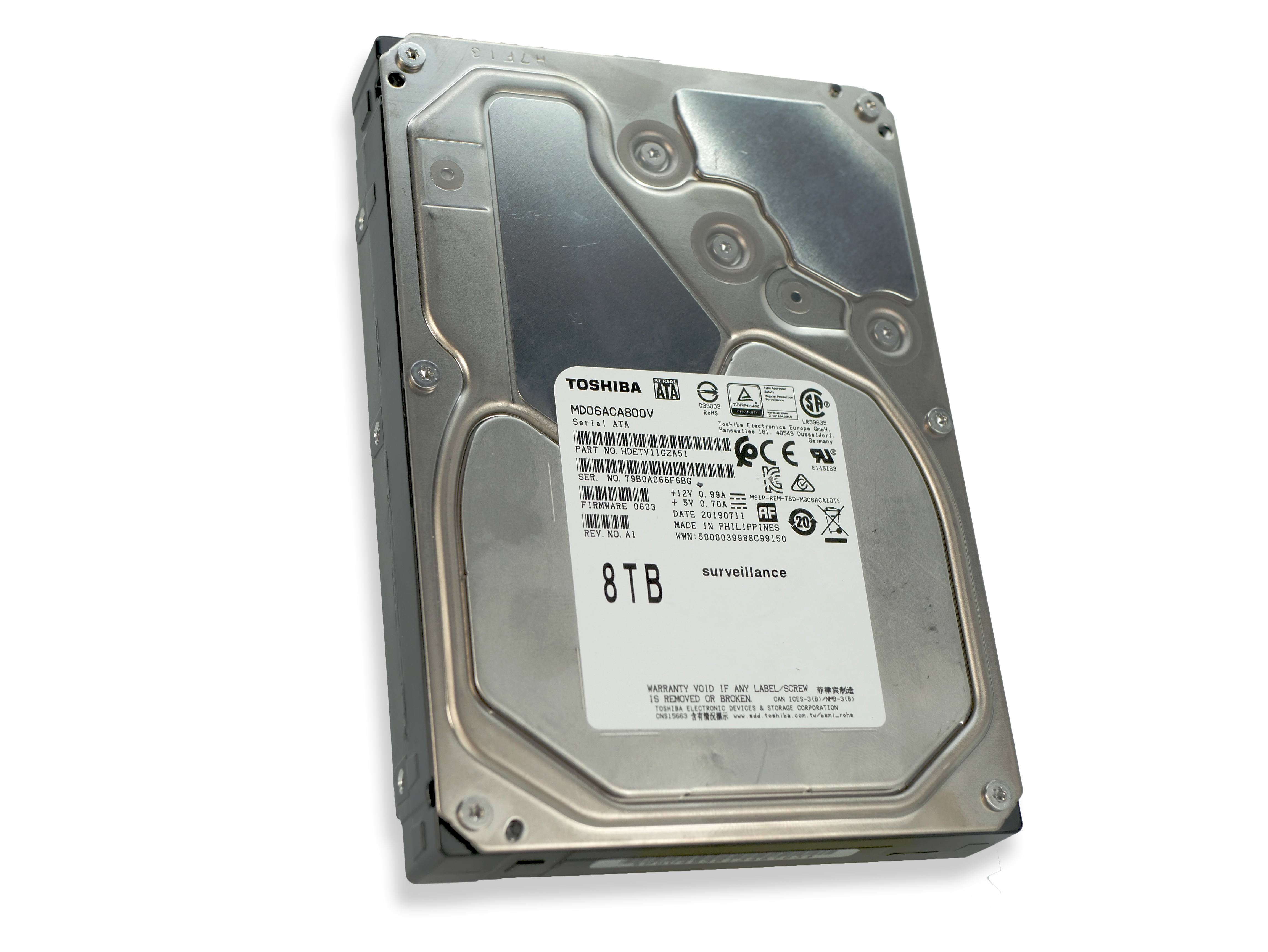 Toshiba MD06 MD06ACA800V 8TB 7.2K RPM SATA 6Gb/s 512e 3.5in Recertified Hard Drive