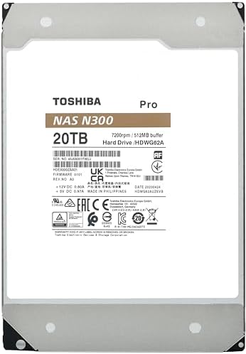 Toshiba N300 16TB NAS 3.5-Inch Internal Hard Drive - CMR SATA 6 GB/s 7200 RPM 512 MB Cache - HDWG51GXZSTA