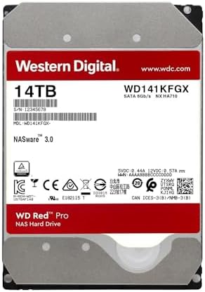 Western Digital 14TB WD Red Pro NAS Internal Hard Drive HDD - 7200 RPM, SATA 6 Gb/s, CMR, 512 MB Cache, 3.5" - WD141KFGX