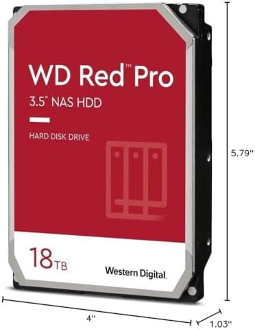Western Digital 18TB WD Red Pro NAS Internal Hard Drive HDD - 7200 RPM, SATA 6 Gb/s, CMR, 512 MB Cache, 3.5" - WD181KFGX