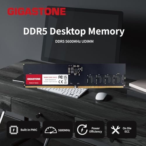 【DDR5 RAM】 GIGASTONE 32GB Kit (2x16GB DDR5 4800MHz PC5-38400 CL 40-40-40-77 1.1V UDIMM 288 Pin Unbuffered Non ECC PC Desktop Memory Module Upgrade