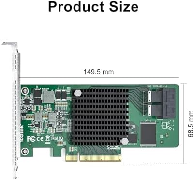 H!Fiber LSI SAS 9211-8i RAID Controller Card, 6Gb/s Internal SAS/SATA HBA Card, LSI 2008 Chip, PCI Express 2.0 X8, 2X SFF-8087 Ports