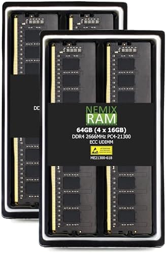NEMIX RAM 64GB (2X32GB DDR4 2666MHZ PC4-21300 2Rx8 1.2V CL19 288-PIN ECC Unbuffered UDIMM Memory KIT Compatible with Dell Precision 3930 Rack Workstation