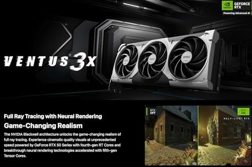 MSI Ventus 3X FeForce RTX 5090 OC Edition 32 GB GDDR7, PCI Express Gen 5, Core Clocks Extreme: 2452 MHz, CUDA CORES 21760 Units, Memory Speed 28 Gbps, Bundle with HDMI Cable