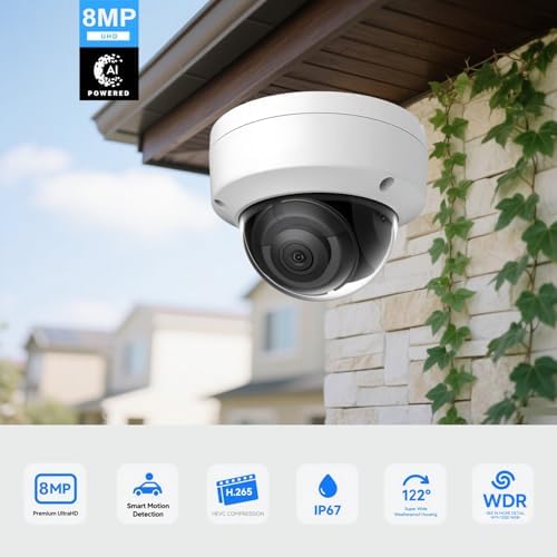 DS-2CD2183G2-I 4K 8MP AcuSense Vandal Fixed Dome POE IP Camera Outdoor, 2.8mm Wide Angle, 3-Axis, WDR, IP67, IK10