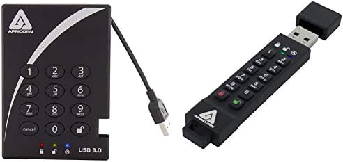 Apricorn 2TB Portable External Hard Drive & Aegis Secure Key 3Z 128GB 256-bit AES XTS Hardware Encrypted FIPS 140-2 Level 3 Validated Secure USB 3.0 Flash Drive (ASK3Z-128GB, Black