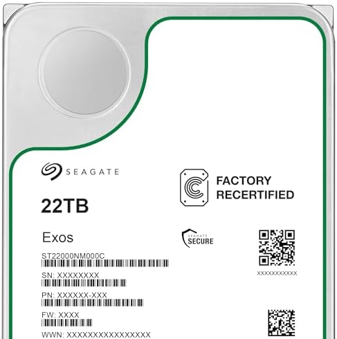Seagate Exos 22TB SATA HDD 6Gb/s 7200RPM 3.5-inch Enterprise Hard Drive (ST22000NM000C (Renewed