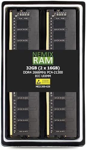 NEMIX RAM 32GB (2X16GB DDR4 2666MHZ PC4-21300 2Rx8 1.2V CL19 288-PIN ECC Unbuffered UDIMM Memory KIT Compatible with Synology Rackstation RS2423RP+ NAS