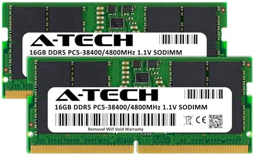 A-Tech 32GB Kit (2x16GB DDR5 4800MHz PC5-38400 CL40 SODIMM 1.1V Non-ECC Unbuffered SO-DIMM 262-Pin Laptop Computer RAM Memory Upgrade Modules