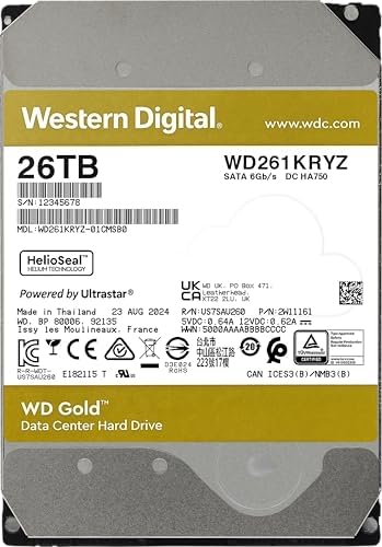 Western Digital 24TB WD Gold Enterprise Class SATA Internal Hard Drive HDD - 7200 RPM, SATA 6 Gb/s, 512 MB Cache, 3.5" - WD242KRYZ