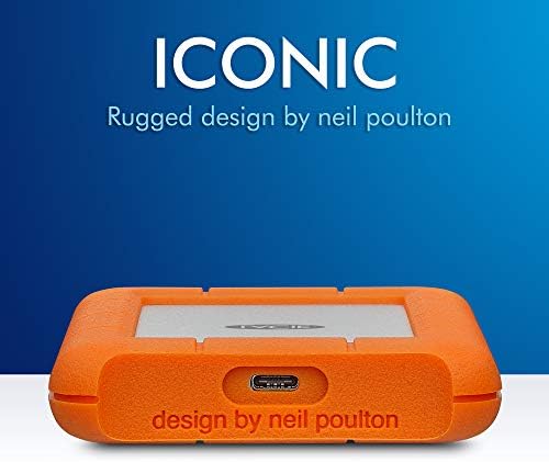 LaCie Rugged USB-C 2TB External Hard Drive Portable HDD – USB 3.0 compatible, Drop Shock Dust Rain Resistant, for Mac and PC Computer Desktop Workstation Laptop, 1 Month Adobe CC (STFR2000800