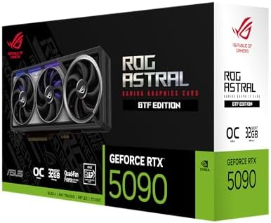 ASUS ROG Astral GeForce RTX™ 5090 OC Edition Gaming Graphics Card (PCIe® 5.0, 32GB GDDR7, HDMI®/DP 2.1, 3.8-Slot, 4-Fan Design, Axial-tech Fans, Patented Vapor Chamber, Phase-Change GPU Thermal pad