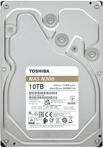 Toshiba N300 16TB NAS 3.5-Inch Internal Hard Drive - CMR SATA 6 GB/s 7200 RPM 512 MB Cache - HDWG51GXZSTA