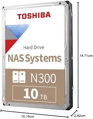 Toshiba N300 16TB NAS 3.5-Inch Internal Hard Drive - CMR SATA 6 GB/s 7200 RPM 512 MB Cache - HDWG51GXZSTA