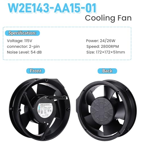 for Ebm-Papst W2E143-AA15-01 Cooling Fan, 17cm 172×51mm AC AXIAL Fan, 115V 24/26W, 3Uf, 2-pin Connector All Metal Fan W2E143-AA15-01