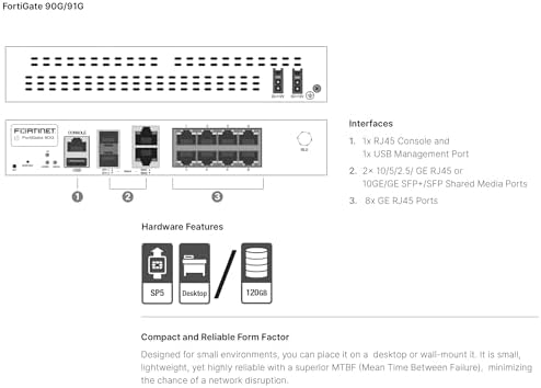 Fortinet FortiGate - 90G Next Generation Firewall (NGFW | 8X GE RJ45, 2X 10GE RJ45/SFP+ Ports (Appliance Only, No Subscription (FG-90G