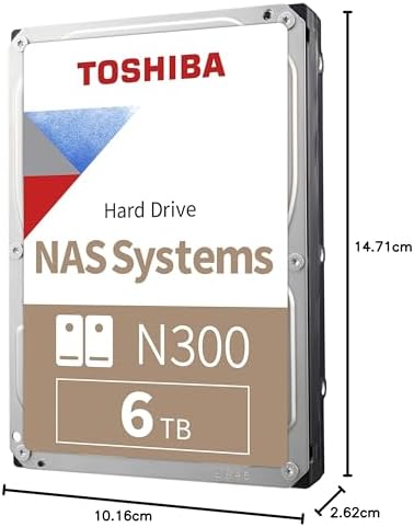 Toshiba N300 16TB NAS 3.5-Inch Internal Hard Drive - CMR SATA 6 GB/s 7200 RPM 512 MB Cache - HDWG51GXZSTA