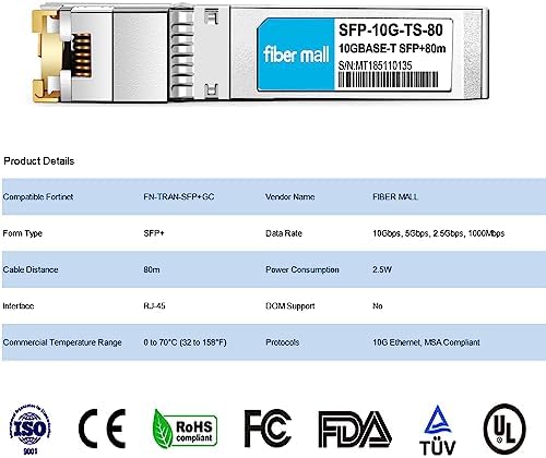 10G SFP+ RJ45 80m for Dell Force10 SFP-10G-T-80 GP-10GSFP-T80 10GBASE-T SFP+ 80m RJ45 Cat6a/7 Mini-GBIC 10gb Copper R-J45 Transceiver Module