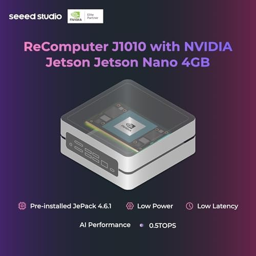 NVIDIA Jetson Nano Edge AI Device - reComputer J1010 Kit, Aluminium Case, Pre-Installed Jetpack System. Mini PC with 0.5 TFLOPs (FP16, Power Supply NOT Included