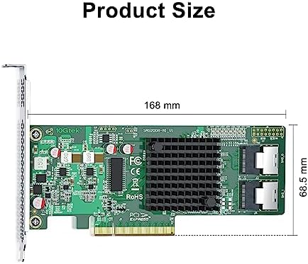H!Fiber LSI SAS 9211-8i RAID Controller Card, 6Gb/s Internal SAS/SATA HBA Card, LSI 2008 Chip, PCI Express 2.0 X8, 2X SFF-8087 Ports