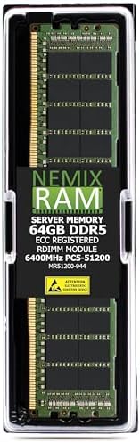 NEMIX RAM 128GB (4X32GB DDR5 6400MHZ PC5-51200 CL52 2Rx4 1.1V 288-PIN ECC RDIMM Registered Server Memory KIT Compatible with Dell PowerEdge R7715 Rack Server