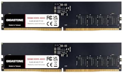 【DDR5 RAM】 GIGASTONE 32GB Kit (2x16GB DDR5 4800MHz PC5-38400 CL 40-40-40-77 1.1V UDIMM 288 Pin Unbuffered Non ECC PC Desktop Memory Module Upgrade