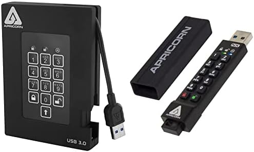 Apricorn 2TB Aegis Padlock Fortress FIPS 140-2 Level 2 Validated 256-Bit Encrypted USB 3.0 Hard Drive & Aegis Secure Key 3 NX 128GB 256-Bit Secure USB 3.0 Flash Drive, Black