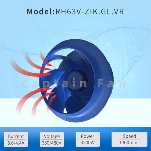RH63V-ZIK.GL.VR Ziehl-abegg Fan 380/480VAC 3.50KW 5.6/4.4A Centrifugal Fan