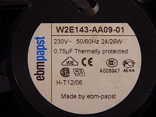 Ebm Papst Fan W2E143-AA09-01, 0.9230769230769231 Watts, 230 Volts, 2.4E+3 Rpm, 6E+1 Decibels, Compatible With Desktop, Copper Material, 3-Pin Power Connector