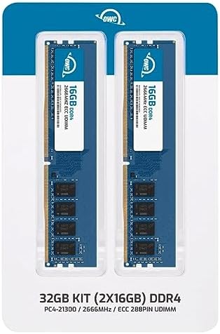 OWC 32GB (2x16GB DDR4 2666MHz PC4-21300 CL19 2RX8 ECC Unbuffered UDIMM 1.2V 288-pin Workstation Server Memory RAM