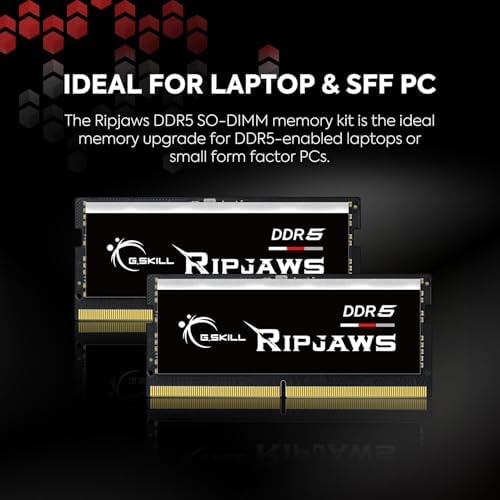 G.SKILL Ripjaws DDR5 SO-DIMM Series DDR5 RAM 32GB (2x16GB 4800MT/s CL34-34-34-76 1.10V Unbuffered Non-ECC Notebook/Laptop Memory SO-DIMM (F5-4800S3434A16GA2-RS
