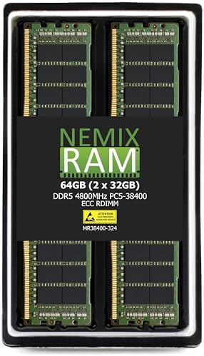 NEMIX RAM 128GB (4X32GB DDR5 4800MHZ PC5-38400 2Rx8 1.1V CL40 288-PIN ECC RDIMM Registered Server Memory KIT Compatible with Dell PowerEdge R760 Rack Server