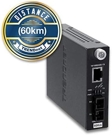 TRENDnet Intelligent 10/100Base-TX to 100Base-FX Single Mode SC Fiber Media Converter (60Km /37.3 Miles, Auto-Negotiation, RJ-45 Port, Fiber to Ethernet Converter,Lifetime Protection, TFC-110S60i
