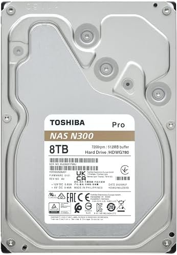 Toshiba N300 16TB NAS 3.5-Inch Internal Hard Drive - CMR SATA 6 GB/s 7200 RPM 512 MB Cache - HDWG51GXZSTA