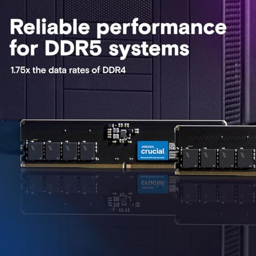 Crucial 16GB DDR5 RAM, 5600MHz (or 5200MHz or 4800MHz Desktop Memory, UDIMM 288-Pin, Compatible with Intel Core and AMD Ryzen - CT16G56C46U5