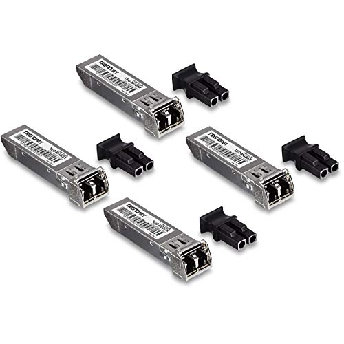 TRENDnet SFP Multi-Mode LC Module 4-Pack, TEG-MGBSX/4, Transmission Up to 550m (1804 Ft, Mini-GBIC, Hot Pluggable, IEEE 802.3z Gigabit Ethernet, Supports Up to 1.25 Gbps, Lifetime Protection