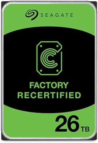 Seagate (Recertified Exos 26TB Internal Hard Drive HDD - 3.5 in CMR SATA 6Gb/s, 7200 RPM, 512MB Cache, 2.5M MTBF (ST26000NM000C , Renewed