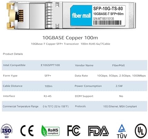 10G SFP+ RJ45 80m for Dell Force10 SFP-10G-T-80 GP-10GSFP-T80 10GBASE-T SFP+ 80m RJ45 Cat6a/7 Mini-GBIC 10gb Copper R-J45 Transceiver Module
