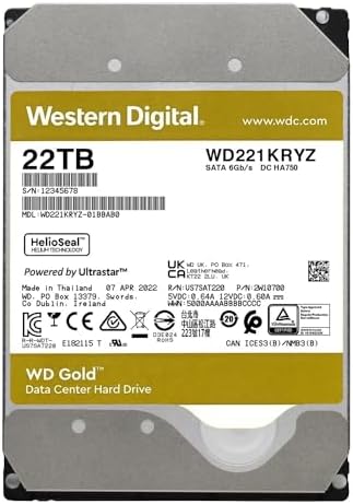 Western Digital 24TB WD Gold Enterprise Class SATA Internal Hard Drive HDD - 7200 RPM, SATA 6 Gb/s, 512 MB Cache, 3.5" - WD242KRYZ