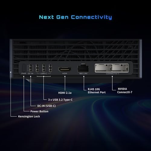 GIGABYTE AI TOP Atom Personal AI Supercomputer, Arm Cortex-X295 + Cortex A725, NVIDIA® Blackwell Architecture, 128GB LPDDR5X, 4TB PCIe 5.0 NVMe SSD, NVIDIA DGX™ OS, Black