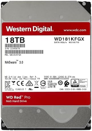 Western Digital 16TB WD Red Pro NAS Internal Hard Drive HDD - 7200 RPM, SATA 6 Gb/s, CMR, 512 MB Cache, 3.5" - WD161KFGX