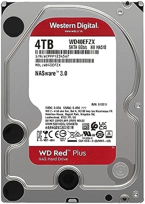 Western Digital 4TB WD Red Plus NAS Internal Hard Drive HDD - 5400 RPM, SATA 6 Gb/s, CMR, 128 MB Cache, 3.5" -WD40EFZX